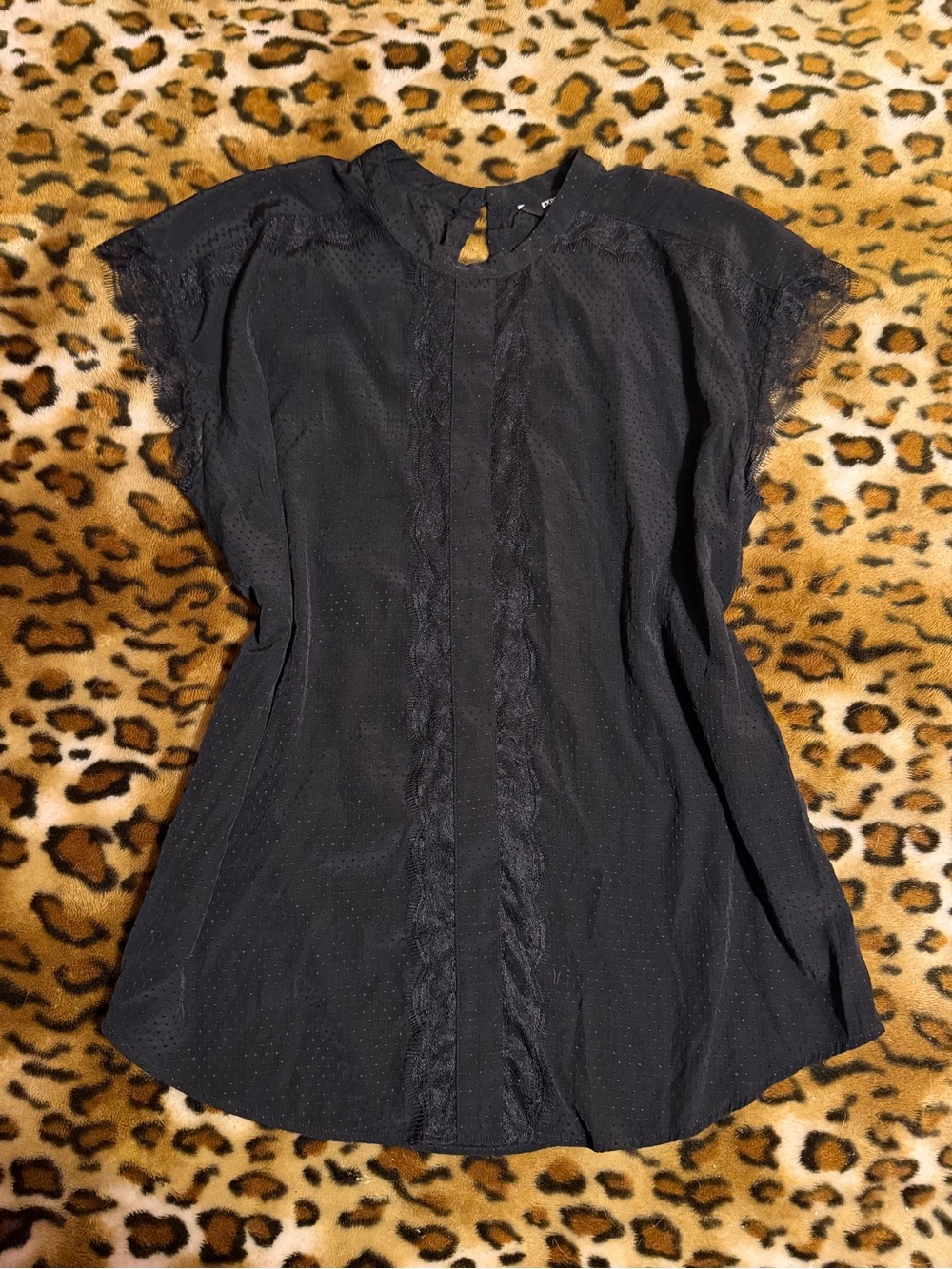 Express Black Lace-Trim Cap Sleeve Blouse
